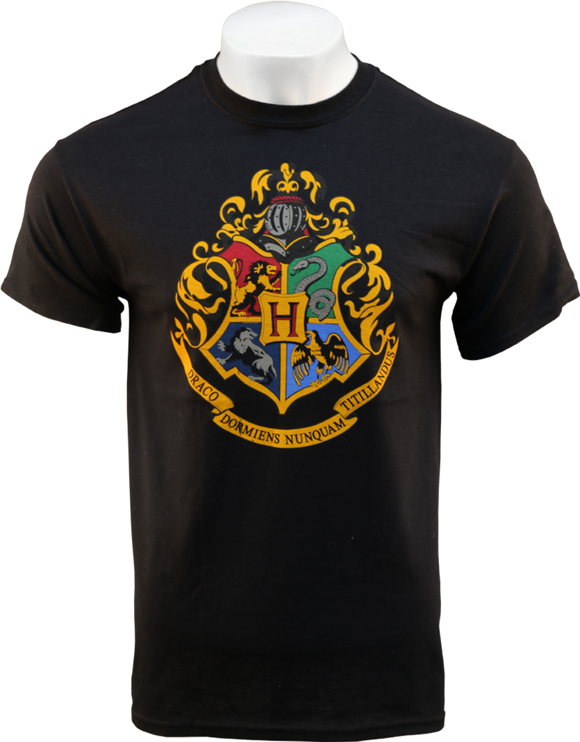 Black Hogwarts Crest T-shirt - Hogwarts Logo For T Shirts (1055x1200), Png Download