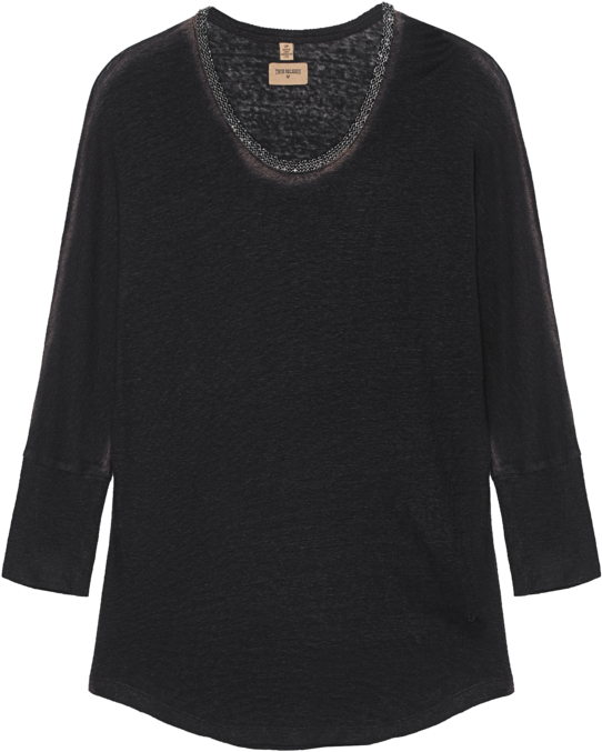 Fashion True Religion Crew Rhinestone Black Linen Longsleeve - Coat (618x794), Png Download