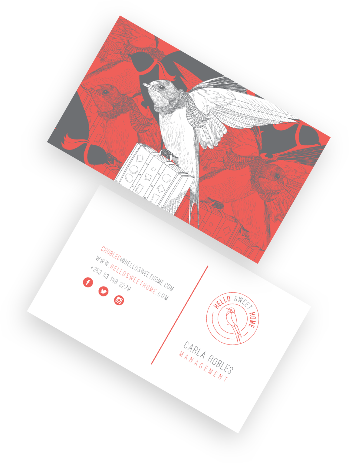 Front And Back Views Of A Red And White Business Card - Custom Business Card (2000x1538), Png Download