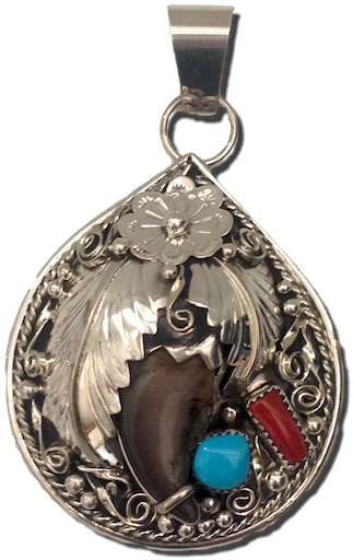 Sterling Silver Navajo Handmade Teardrop With Natural - Locket (450x600), Png Download