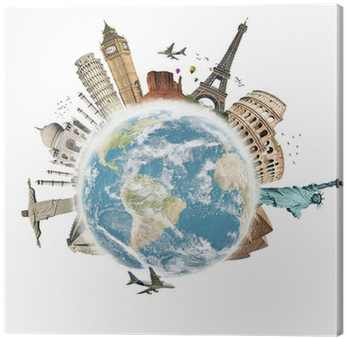Travel The World Monuments Concept 3 Canvas Print • - Plane Traveling Around The World (400x400), Png Download
