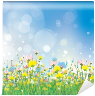 Vector Of Colorful Flowers On Spring Background - Pretty Field Of Flowers 2016 Monthly Planner [book] (400x400), Png Download