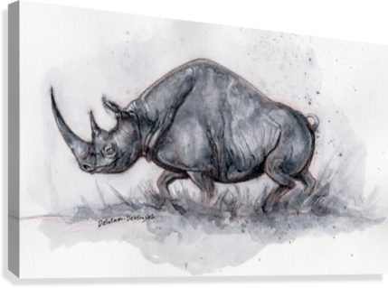 Rhino Ink Painting Canvas Print - Printing (429x319), Png Download