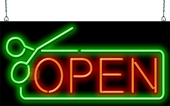Open With Scissors Border Neon Sign - Neon Sign (550x345), Png Download