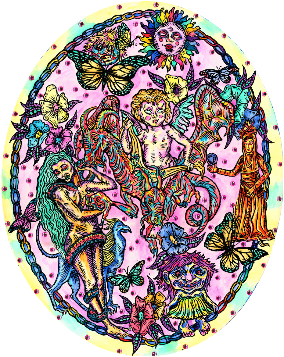 Watercolor, Acrylic And Rhinestones On Oval Illustration - Circle (1007x1342), Png Download