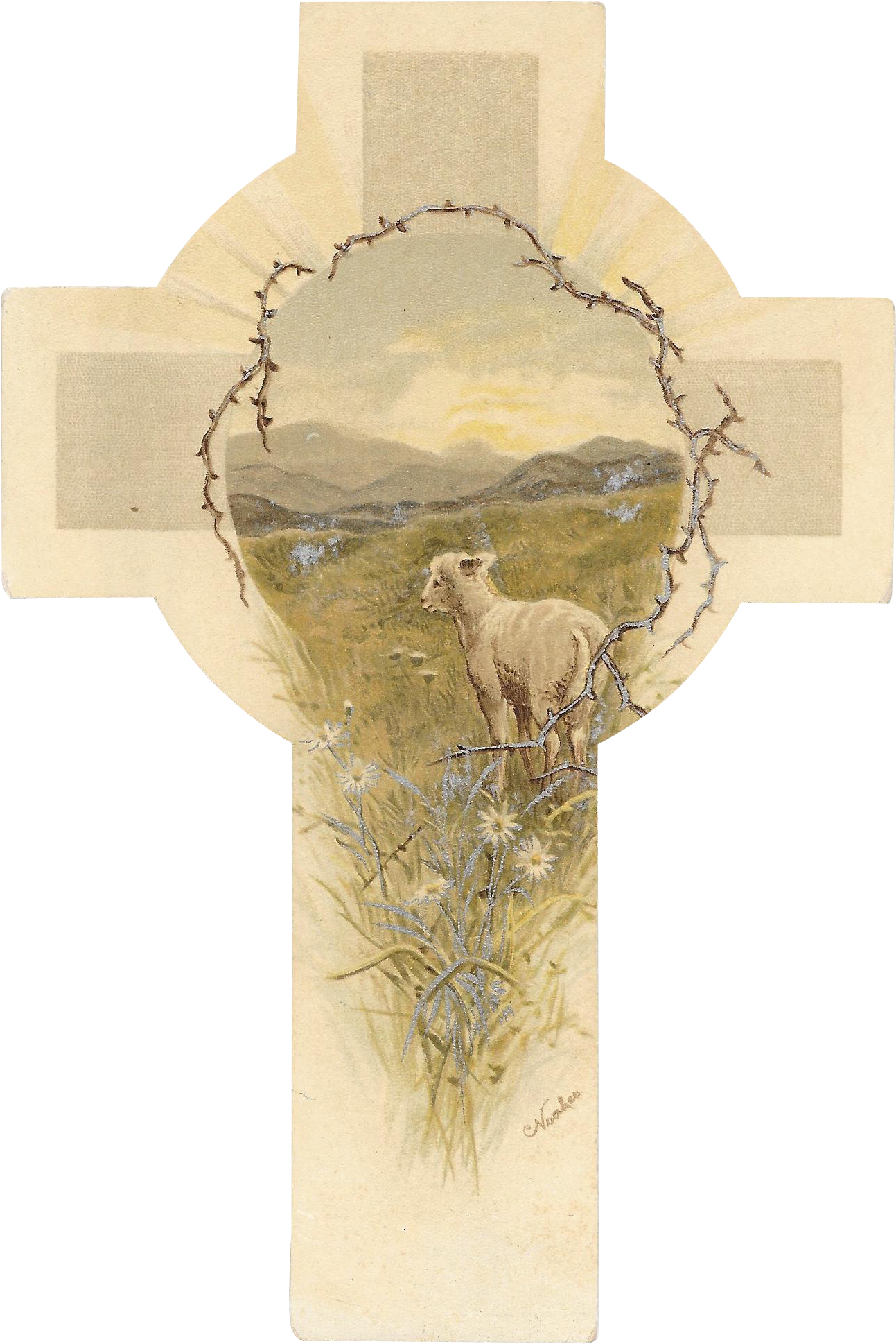 Raphael Tuck & Sons Easter Cross Shaped Card With Lamb - Elk (1937x1937), Png Download