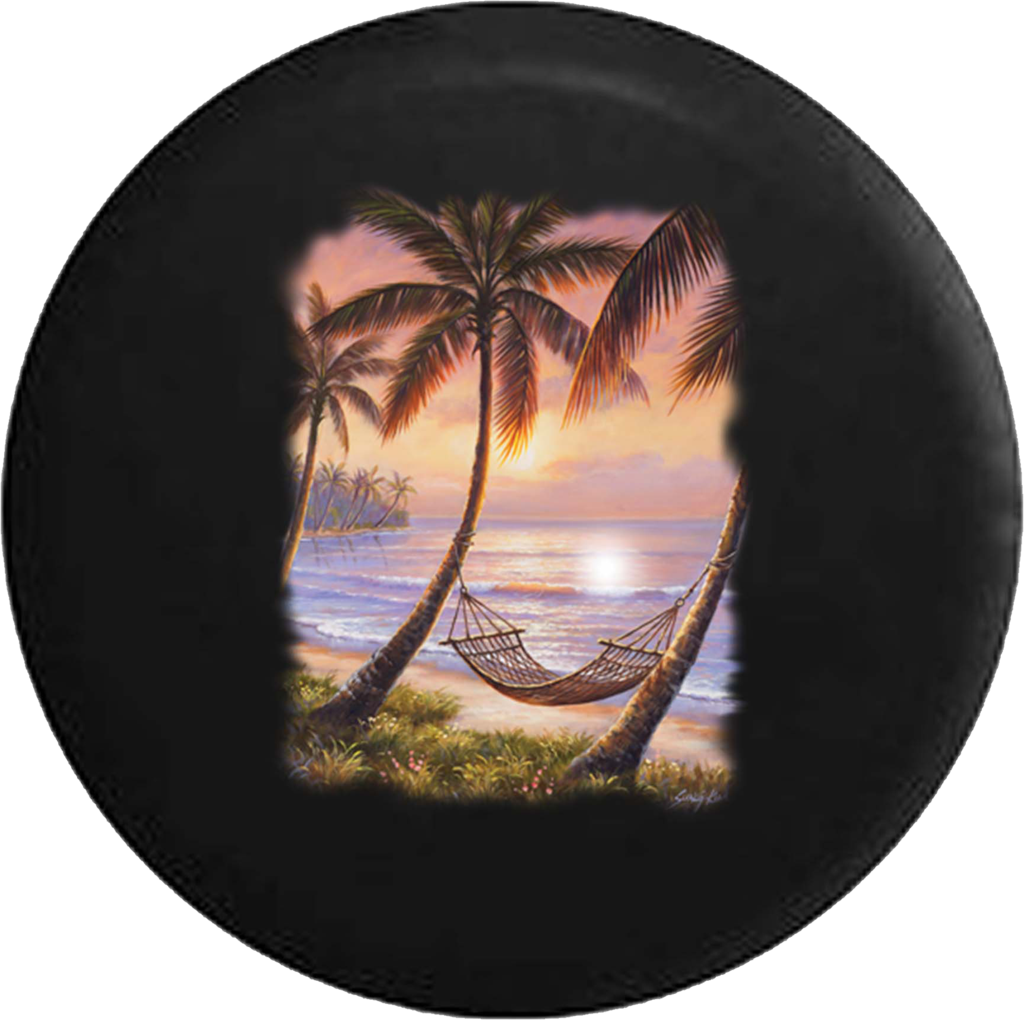 Palm Trees Hammock By The Beach Ocean Island Jeep Camper - Paradise Sunset Beach Palm Trees Art Image Poster Gloss (1024x1020), Png Download