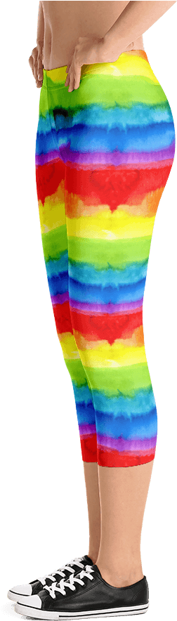 Women's Pride Watercolor Rainbow Print Capri Leggings - Tracer Cosplay Leggings (1000x1000), Png Download