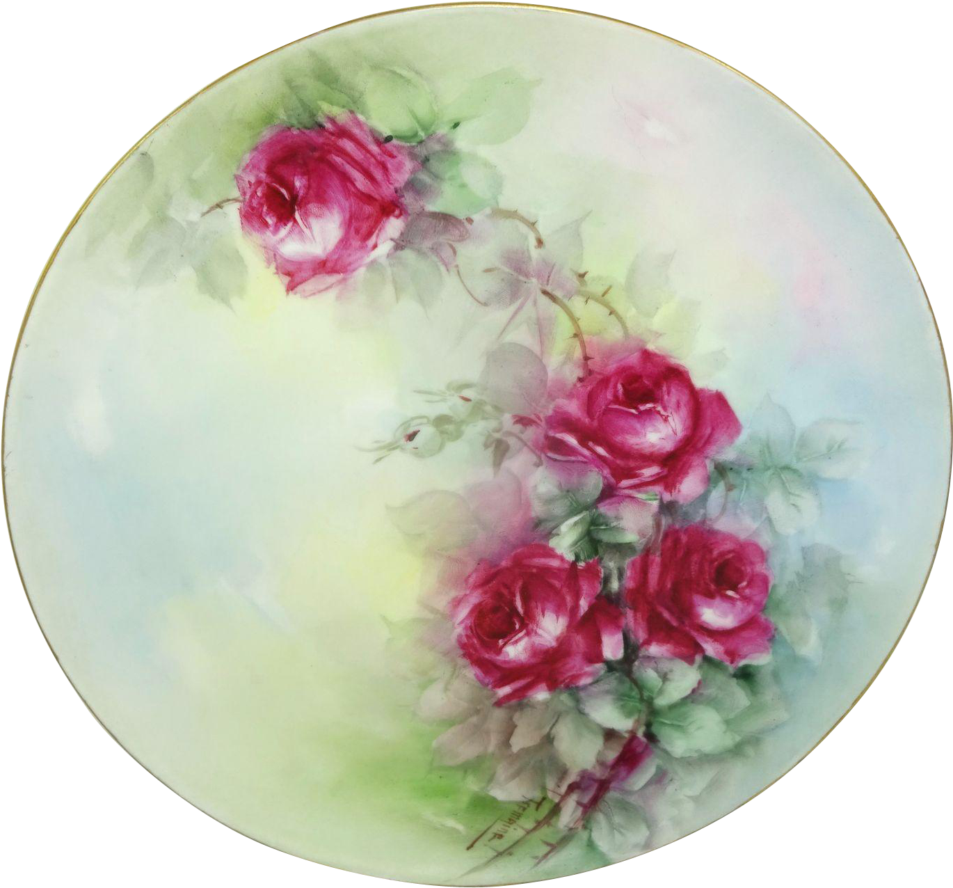 Haviland Limoges France Plate Hand Painted Roses Signed - Garden Roses (1369x1369), Png Download