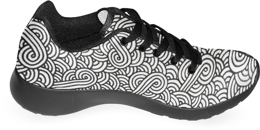 Black And White Swirls Zentangle Women's Running Shoes - Shoe (1000x1000), Png Download