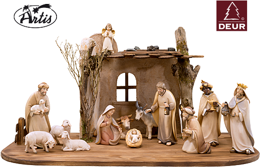 Artis Wooden Nativity Set - Artis 8 In. Nativity Set With Free Stable - Expanded (567x377), Png Download
