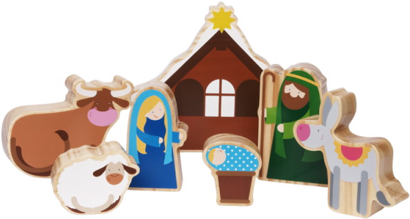 Wooden Nativity Scene Playing Fun, 7pts - Weihnachtskrippe Zum Spielen, 7-tlg. (600x334), Png Download