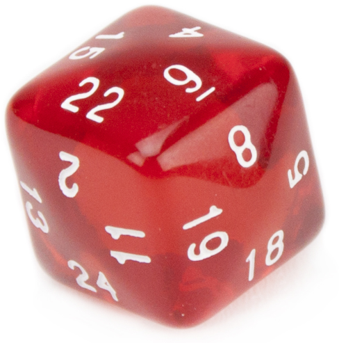 24 Sided Translucent Red With White Numbers Polyhedral - 24 Sided Dice (500x500), Png Download