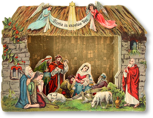 Berries Nativity Papermodelkiosk Com - Nativity Scene Vintage Clipart (640x494), Png Download