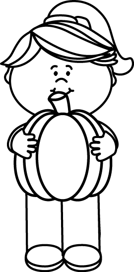 Black And White Girl Holding A Pumpkin Clip Art - Clip Art Pumpkin Black And White (270x548), Png Download