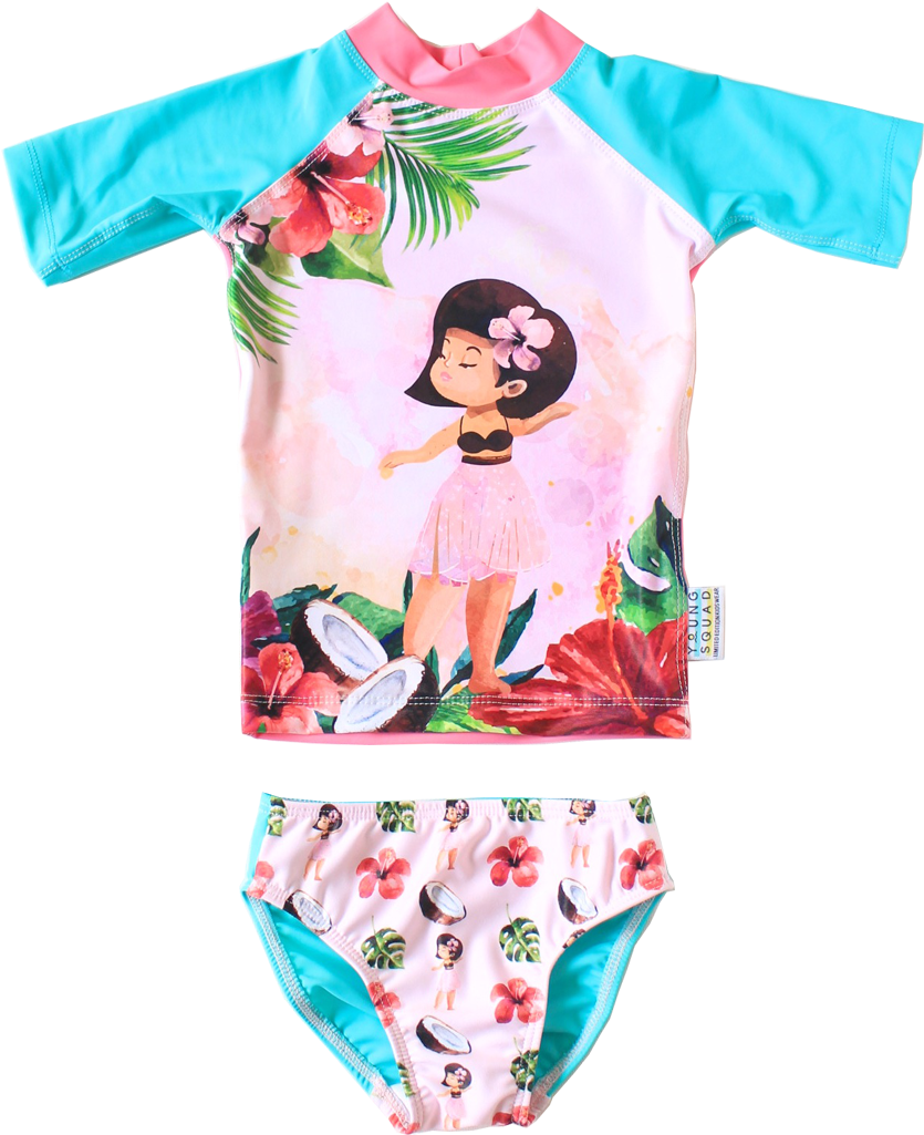 Girls Rash Vest And Pants Hula Girl - Rash Guard (1200x1200), Png Download