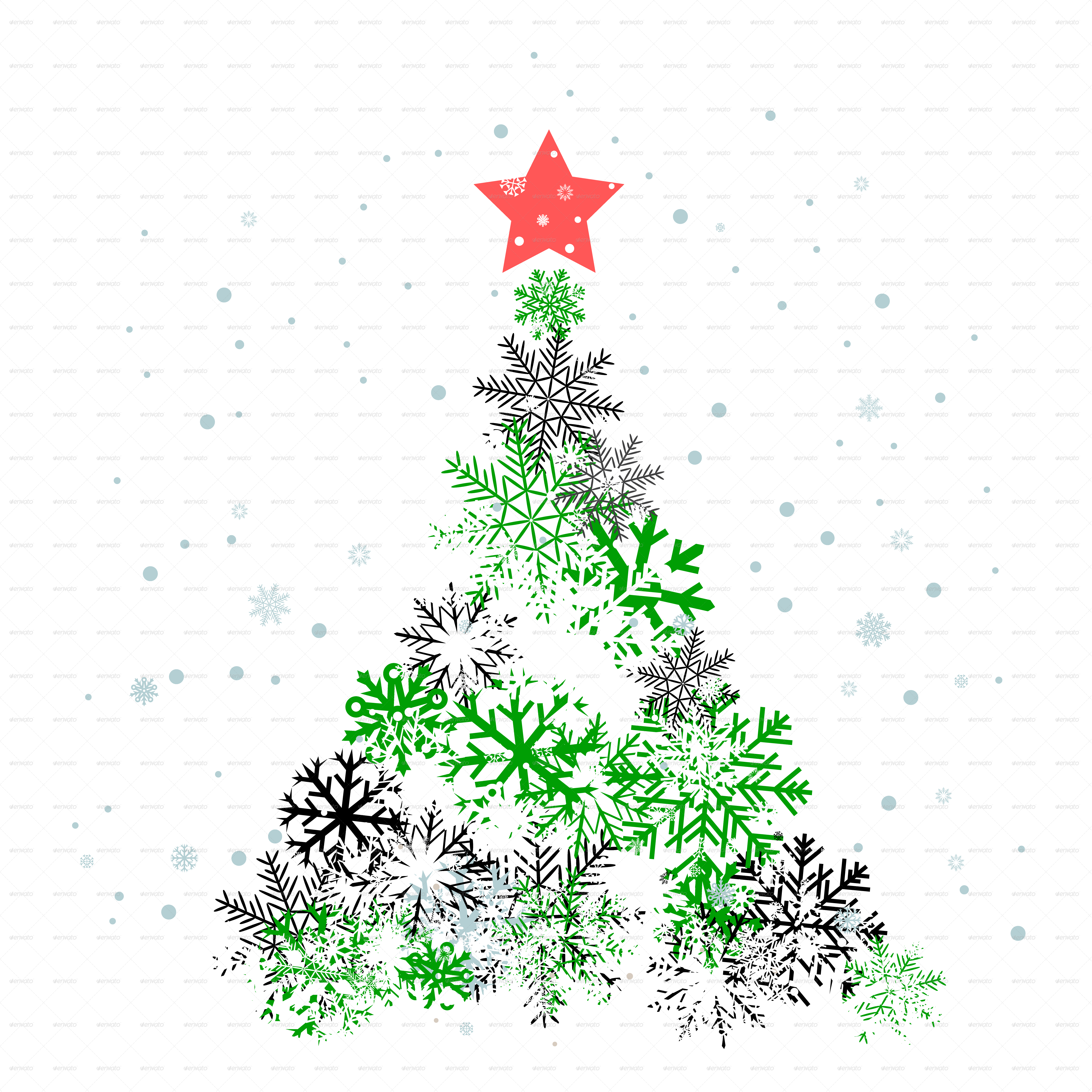 Snow Feer-tree With Red Star - Tree (4961x4961), Png Download