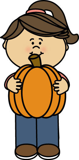 Girl Holding A Pumpkin Clip Art - Clip Art Pumpkin Black And White (270x548), Png Download