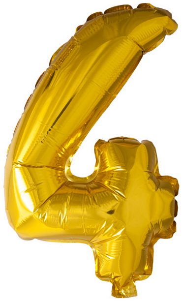 Foilballoon No - - Folie Ballon Cijfer 4 Goud 41cm Met Rietje (650x650), Png Download