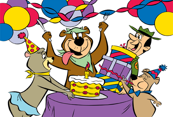 Cindy Bear, Yogi Bear, Booboo, And Park Ranger Celebrating - Yogi And Boo Boo Bear Birthday Party Ideas (593x402), Png Download