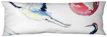 Watercolor Asian Crane Bird Seamless Pattern Body Pillow - Watercolor Painting (400x400), Png Download