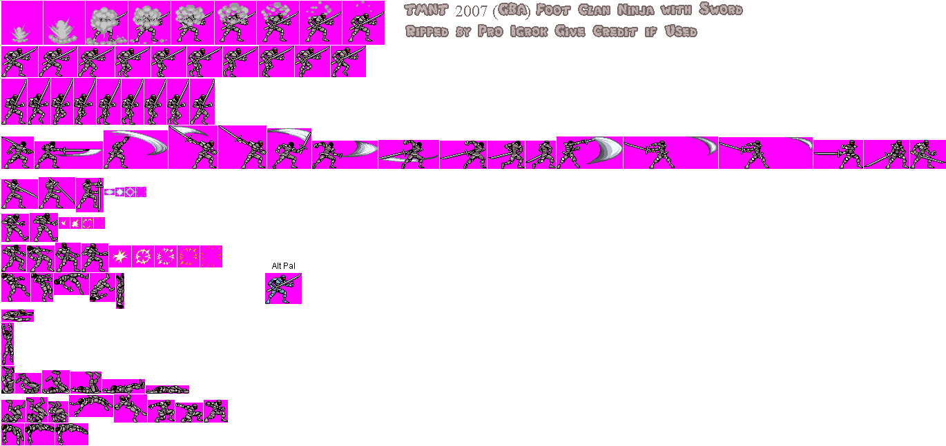 Click For Full Sized Image Foot Clan Ninja With Sword - Tmnt Gba Sprited (1370x647), Png Download