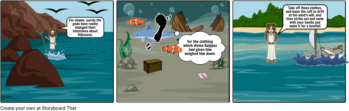The Odyssey Poseidon's Shipwreck - Cartoon (1164x385), Png Download