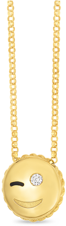 Roberto Coin Wink Emoji Pendant With Diamonds - Chain (800x800), Png Download
