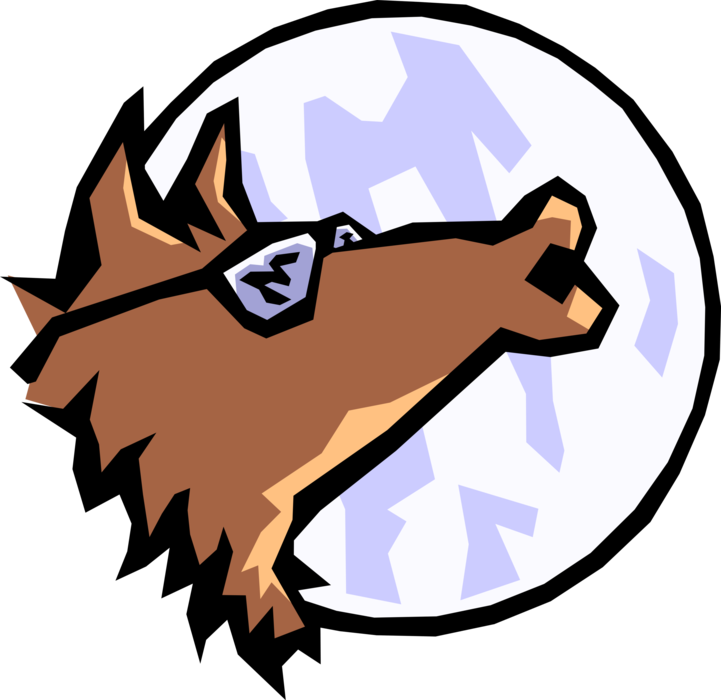 Vector Illustration Of Howling Wolf Howls At The Moon - Blue Coyote (721x700), Png Download