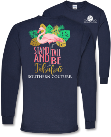 Southern Couture Preppy Fabulous Flamingo Long Sleeve - Expressyourselfbysta Southern Couture, Fabulous Flamingo, (429x480), Png Download