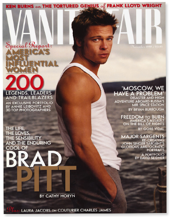 Fight Club Era Brad Pitt On The November 1998 Cover - Brad Pitt Vanity Fair (640x434), Png Download