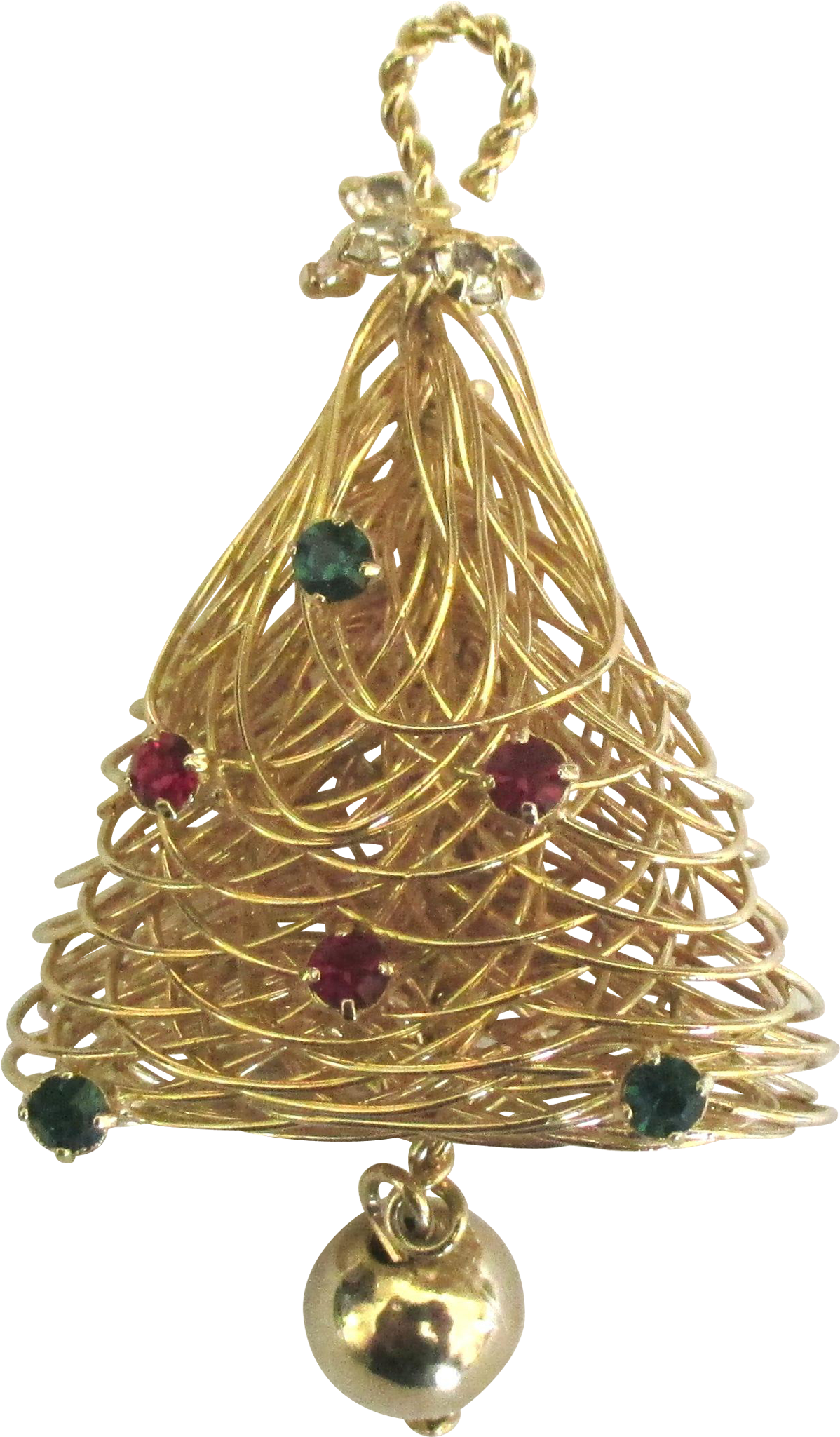 1970's Gold Tone Wire Rhinestone Christmas Tree Pin (2048x2048), Png Download