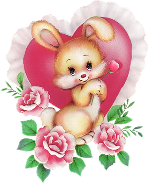 Bunny With Pink Heart Png Picture - Good Afternoon Rabbit (483x600), Png Download