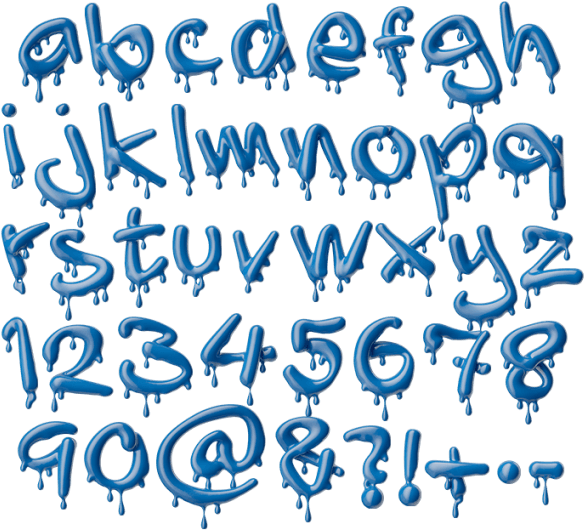 Blue 3d Liquid Melting Font - Typeface (595x551), Png Download