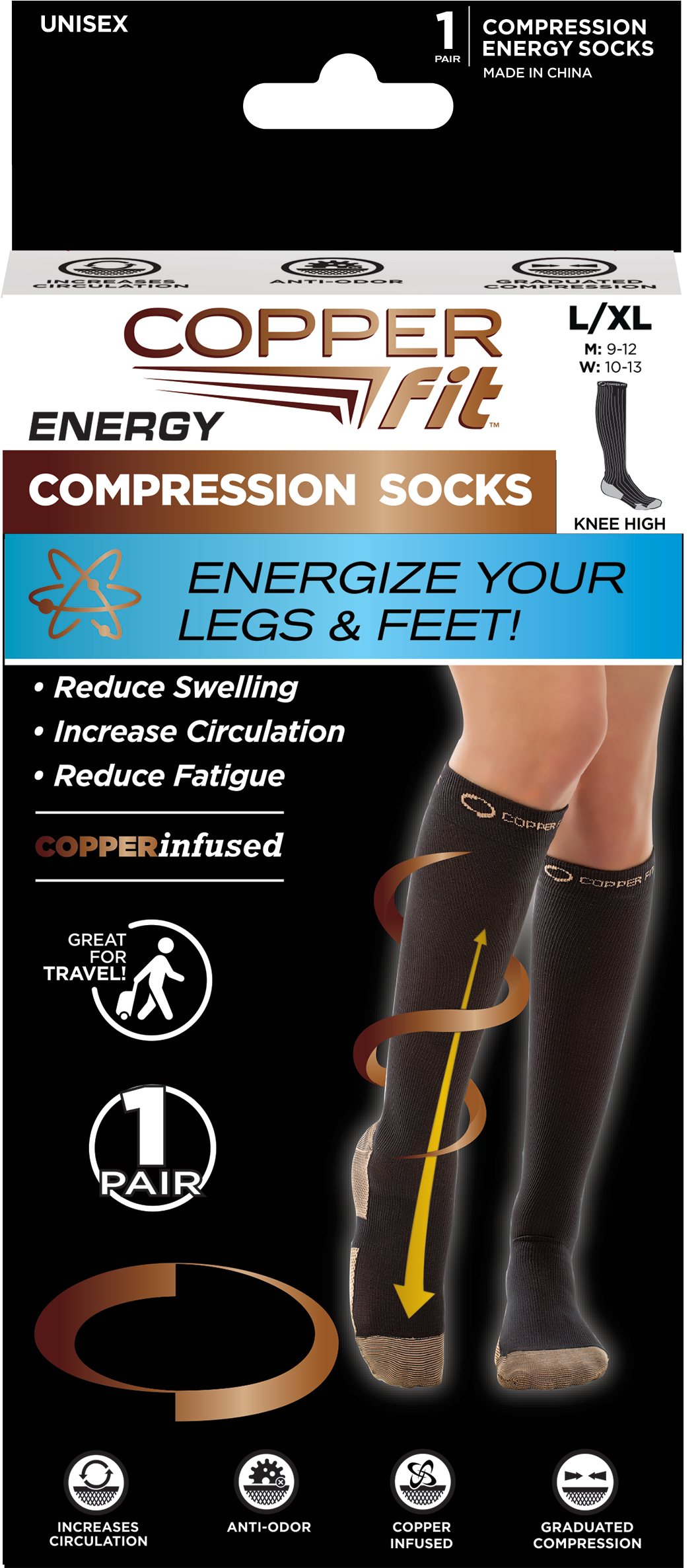As Seen On Tv Cf Compression D40 1pk - Copper Fit Compression Socks (1602x2838), Png Download