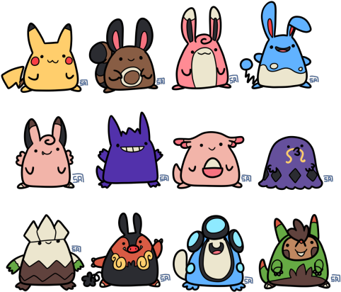 Pikachu Pokemon My Art Gengar Pignite Chansey Azumarill - Pokemon Doodles (500x428), Png Download