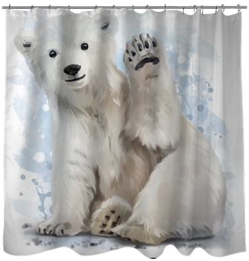 Polar Bear Watercolor Painting Shower Curtain • Pixers® - Polar Bear Watercolor Painting (400x400), Png Download