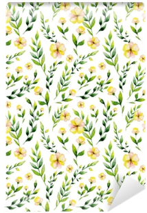 Seamless Watercolor Yellow Flower And Herbs Set - Paper (400x400), Png Download