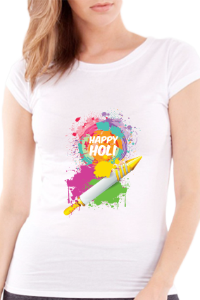 Holi Pichkari Girls White T-shirt - T Shirt For Girls (284x426), Png Download