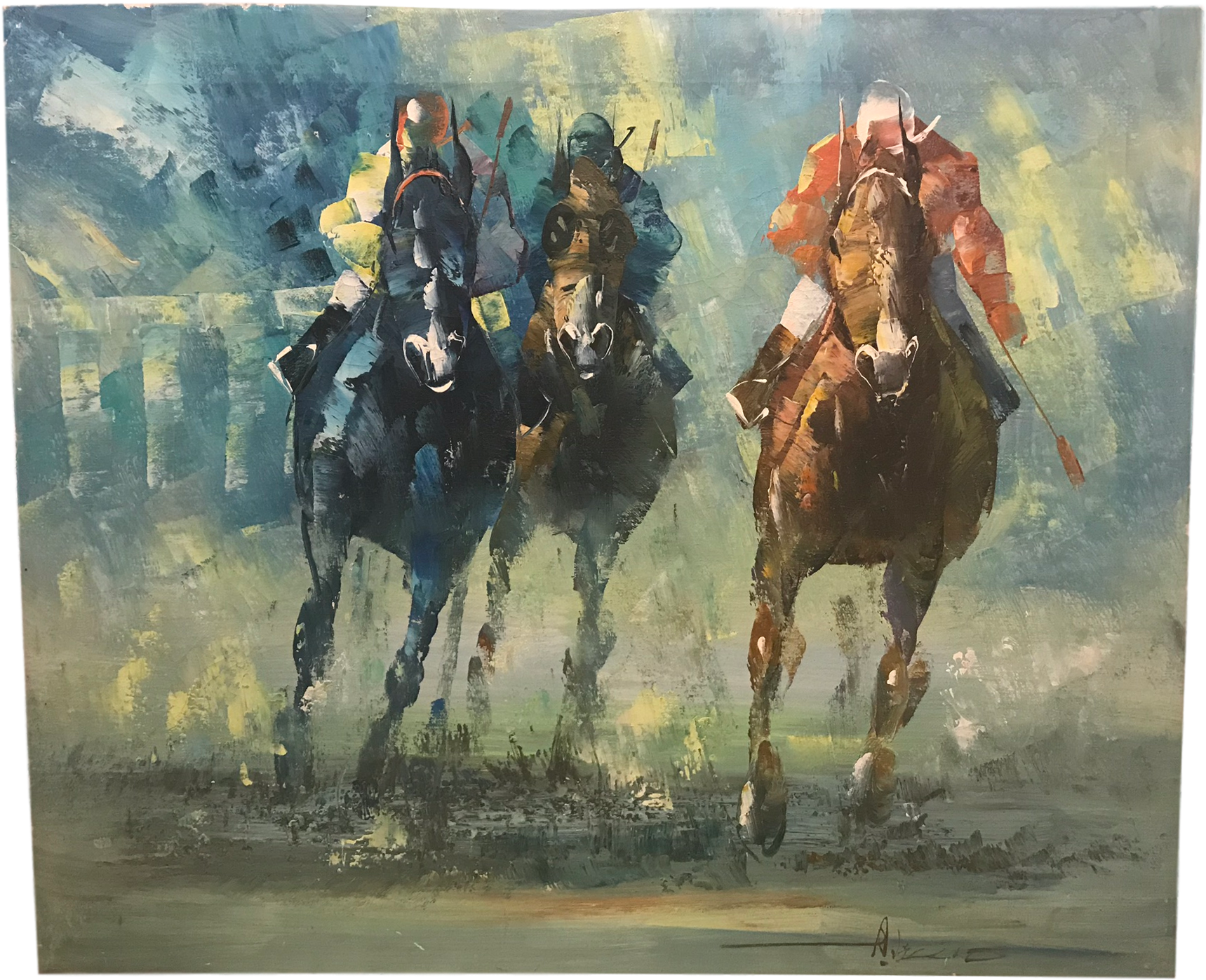 Original Vintage Abstract Polo Horses Equestrian Art - Painting (1881x1530), Png Download