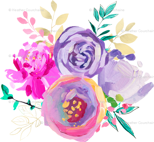 Purple And Gold Floral Bouquet 1 4" Giftwrap - Purple And Gold Floral Clip Art (535x495), Png Download