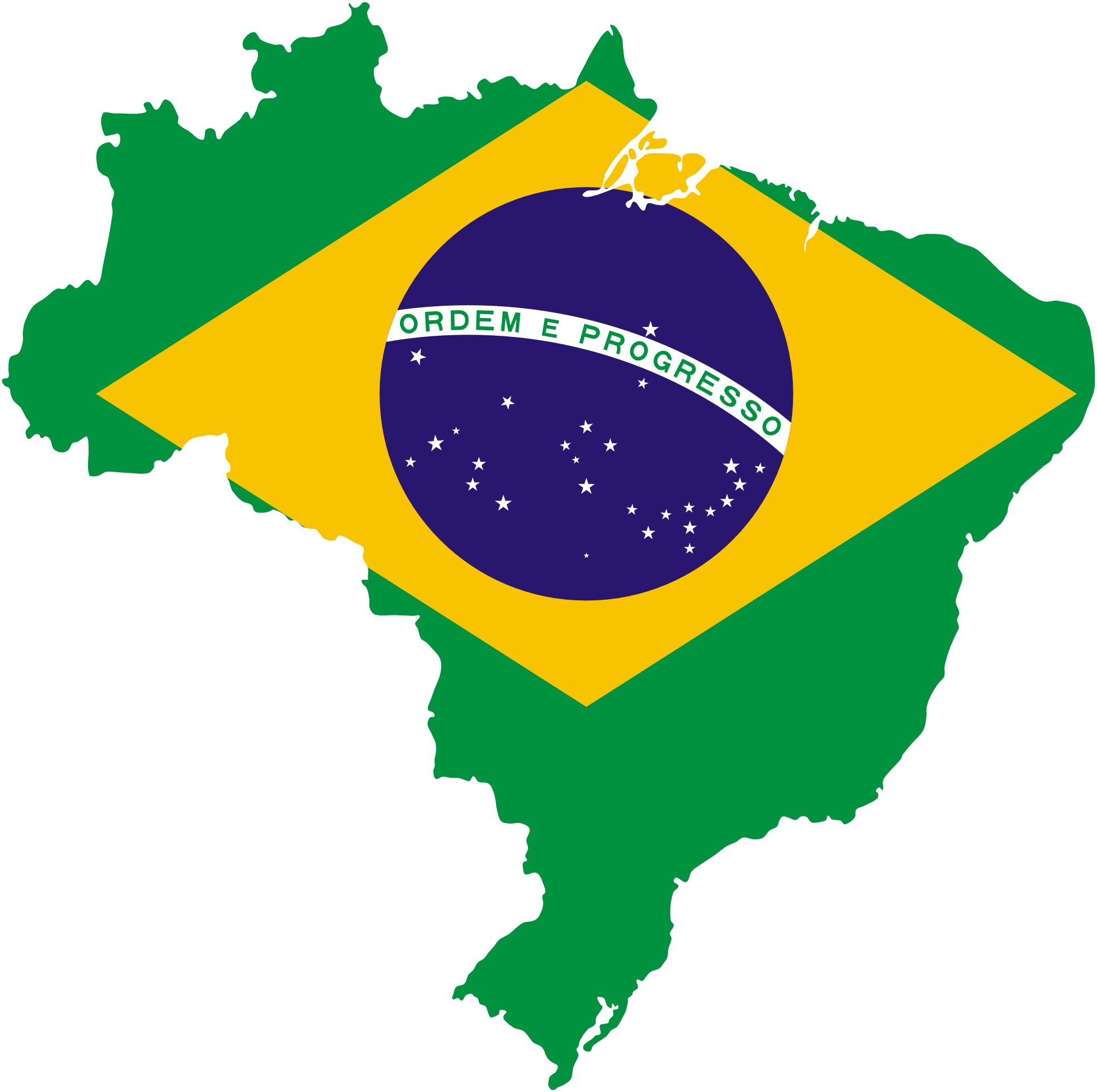 526px-map Of Brazil With Flag - Brazil Flag Map (526x524), Png Download