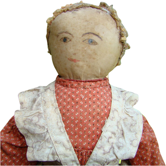 Primitive 19thc Antique Cloth Rag Doll Watercolor Face - Clothing (530x530), Png Download