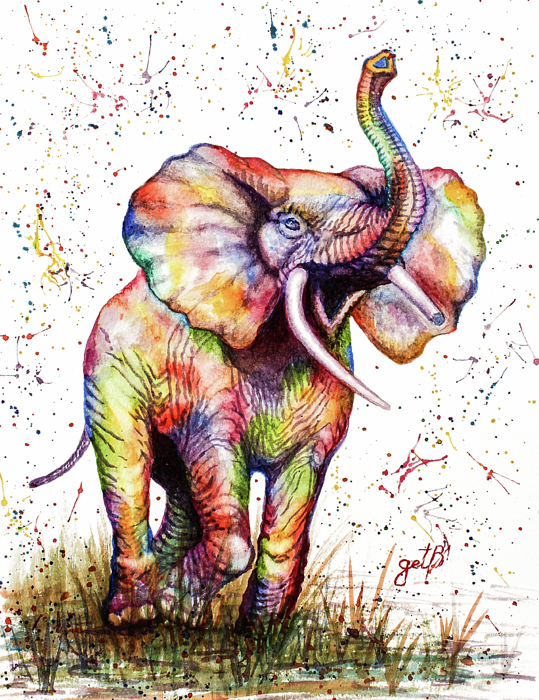 Click And Drag To Re-position The Image, If Desired - Colorful Watercolor Elephant Painting (539x700), Png Download