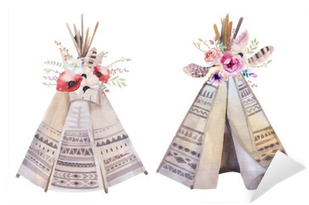 Handdrawn Watercolor Tribal Teepee, Isolated White - Boho Teepee Clipart (400x400), Png Download