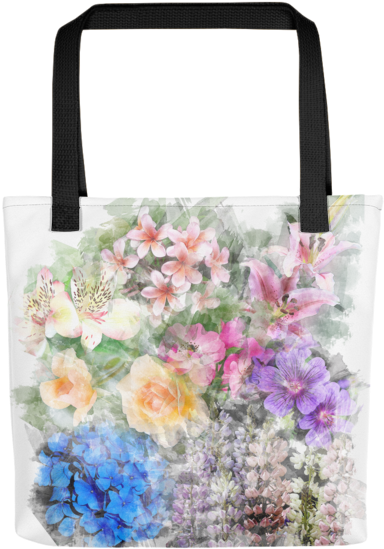 Watercolor Floral Print Tote Bag - Tote Bag (600x600), Png Download