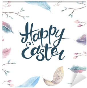 Hand Drawing Happy Easter Watercolor With Leaves, Branches - Happy Easter Watercolor (400x400), Png Download
