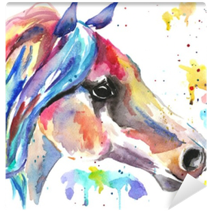 Color Watercolor Illustration - Stickers Cheval En Couleur (400x400), Png Download