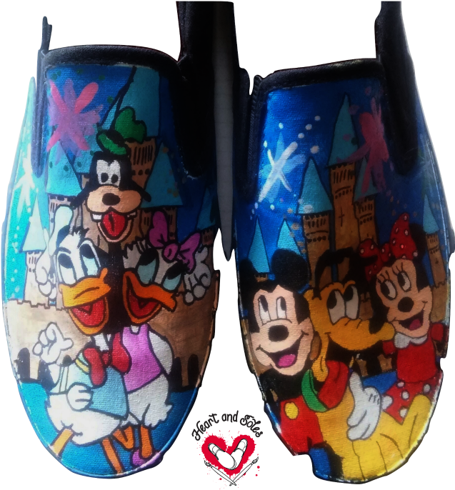 Mickey Mouse And The Gang Hand Painted Shoes - Shoe (640x701), Png Download