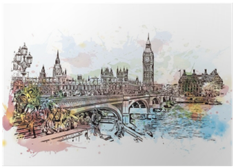 Watercolor Sketch Of Big Ben London, Uk In Vector Illustration - Big Ben (400x400), Png Download